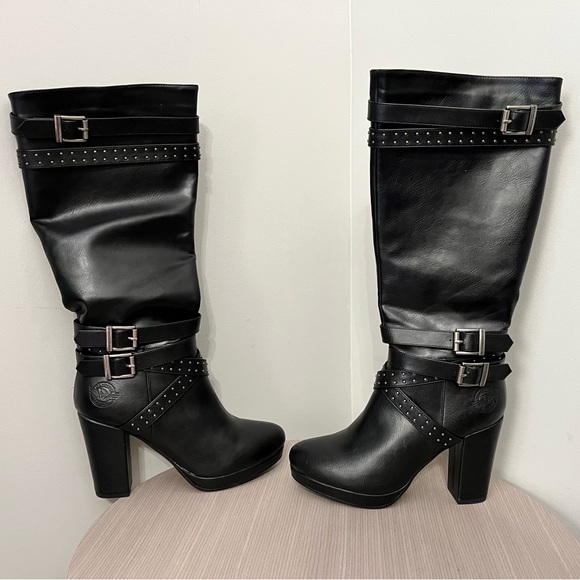 Milwaukee Leather Women’s Tall Black Studded Platform Heel Boots - Picture 5 of 14